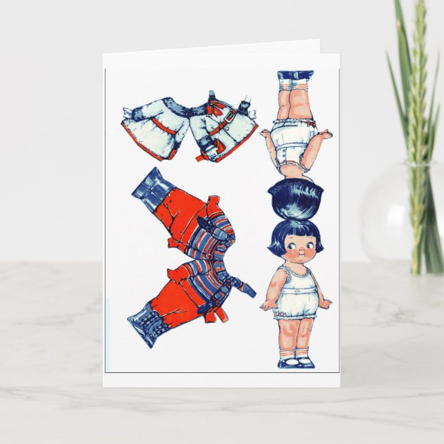 Cartão Vintage Paper Doll Greeting Card (Frente)
