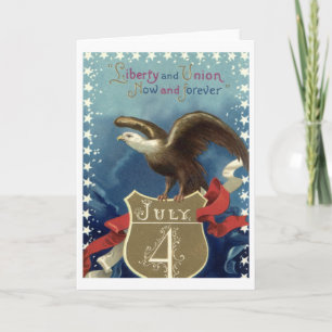 Cartão Vintage Patriotic Quarta de julho, Águia com Estre