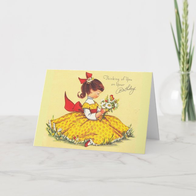 Cartão Vintage - Pensando em você no seu aniversário, (Frente)