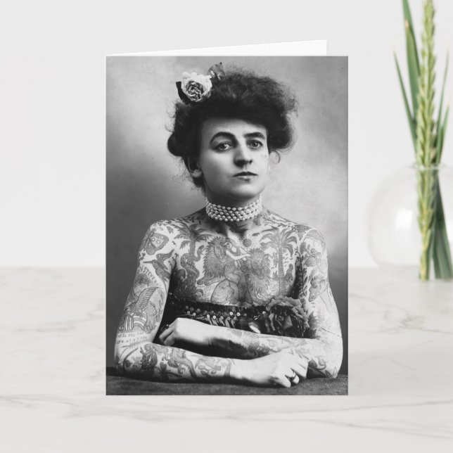 Cartão Vintage Photograph Confident Woman Tattoos (Frente)