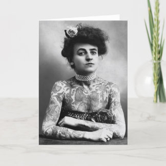 Cartão Vintage Photograph Confident Woman Tattoos