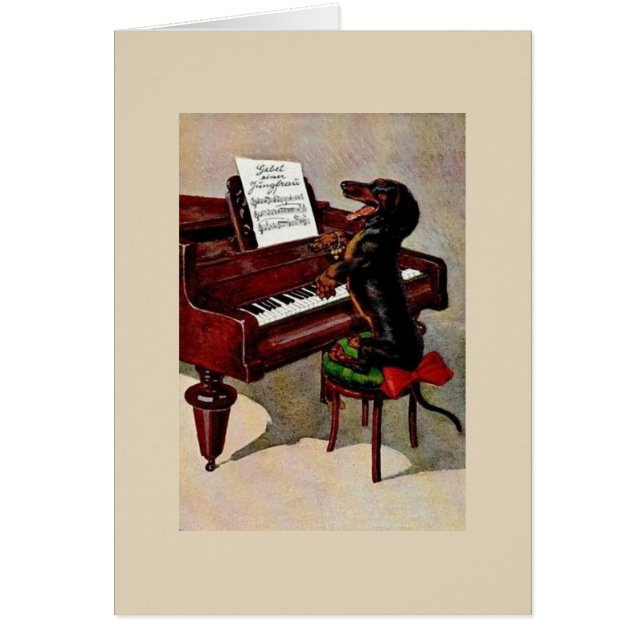 Cartão Vintage - piano que joga o Dachshund, (Frente)
