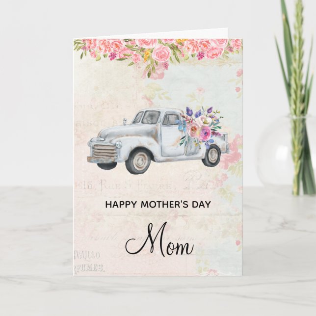 Cartão Vintage Pickup Truck Rustic Elegance Mother's Day (Frente)