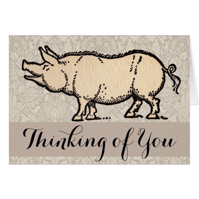 Cartão Vintage Piggy Cute (Frente Horizontal)