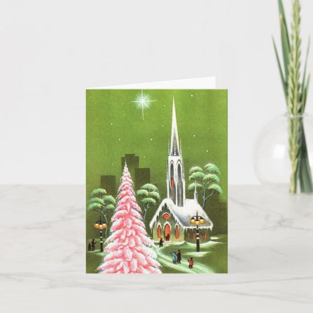 Cartão Vintage Pink Christmas Tree Card (Frente)