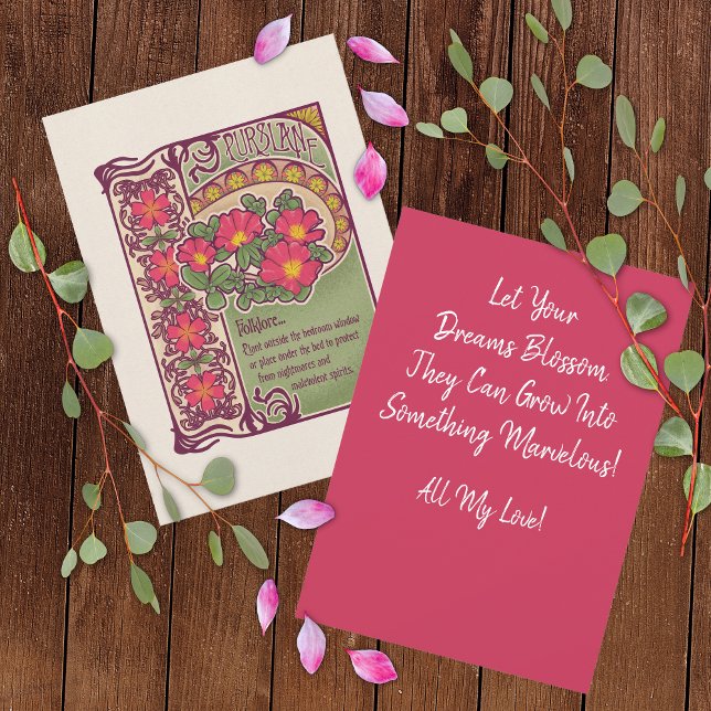 Cartão Vintage Pink Flower Incenagement and Dreams (Vintage Pink Flower Encouragement and Dreams Card - Magenta with Straight Edges )