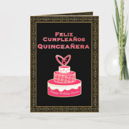 Cartão Vintage Pink Gold Birthday Cake Quinceañera