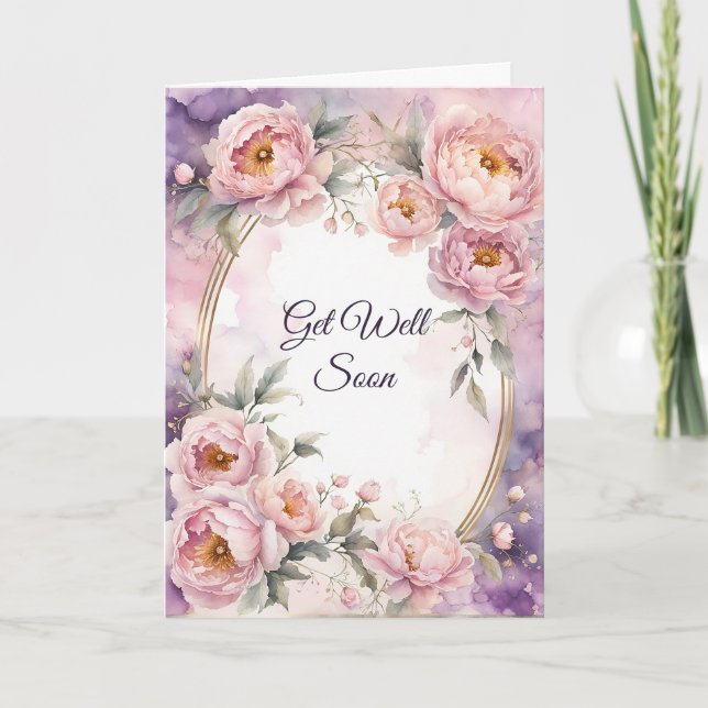 Cartão Vintage Pink Peony Oval Frame (Frente)