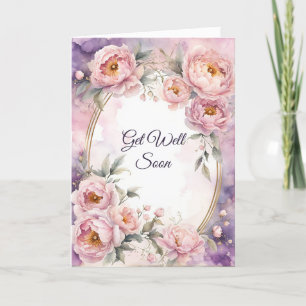 Cartão Vintage Pink Peony Oval Frame