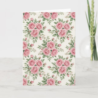 Cartão Vintage Pink Watercolor Roses Floral Seamless