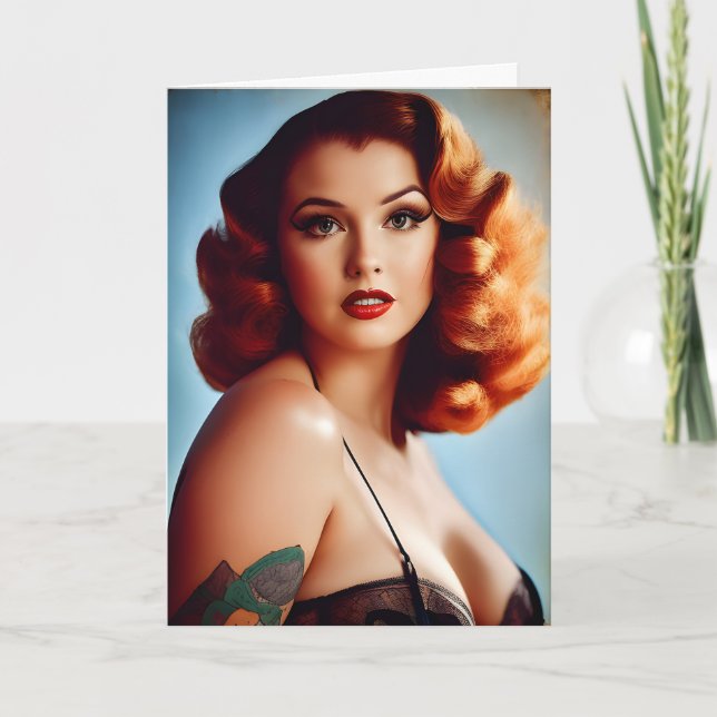 Cartão Vintage Pinup Birthday (Frente)