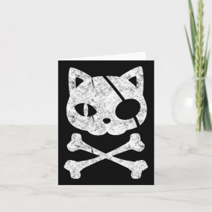 Cartão Vintage Pirate Cat Kitten Halloween Skull Cross Bo