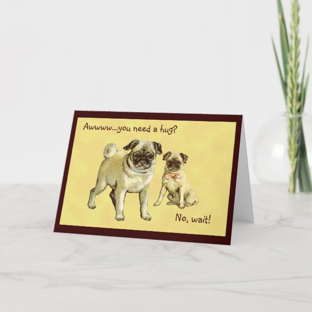 Cartão Vintage Pugs Greeting, Get Well, Sympathy Card (Frente)