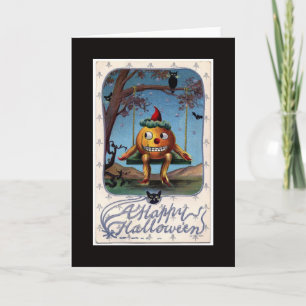 Cartão Vintage Pumpkin Man on a Swing