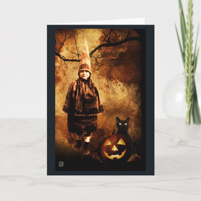 Cartão Vintage Pumpkin Witch Halloween Card (Frente)