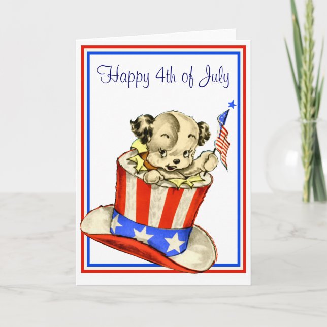 Cartão Vintage Puppy with Flag Card (Frente)