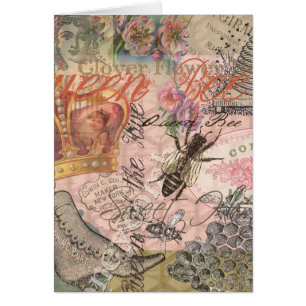 Cartão Vintage Queen Bee Linda Colagem de Meninas