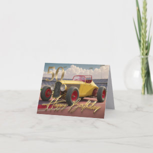 Cartão Vintage Racing car Happy 50th