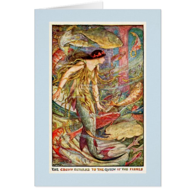 Cartão Vintage - rainha da sereia dos peixes, (Frente)