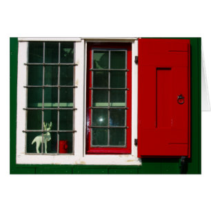Cartão Vintage Red Green White Window Photo