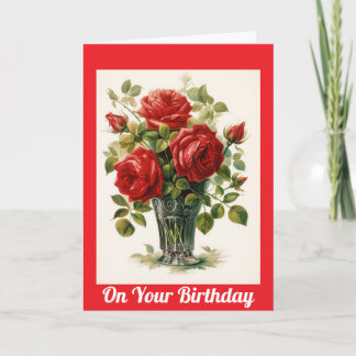 Cartão Vintage Red Roses Birthday Card