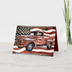 Cartão Vintage Red Truck American Flag Card