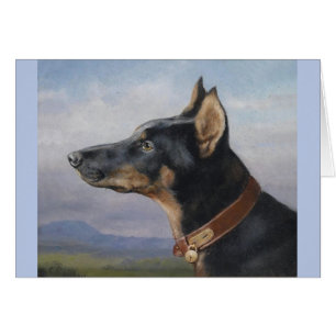 Cartão Vintage - retrato de um Pinscher do Doberman,
