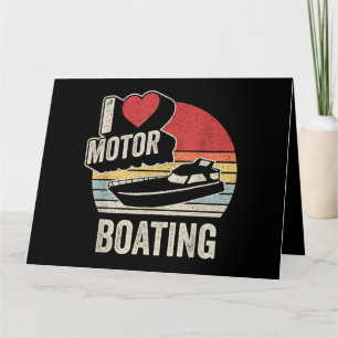 Cartão Vintage Retro I Love Motor Barco Engraçado Boater