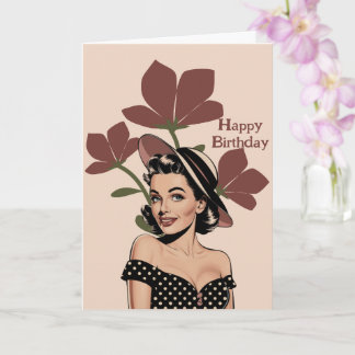 Cartão Vintage Retro pinup girl & flower,Photo Birthday
