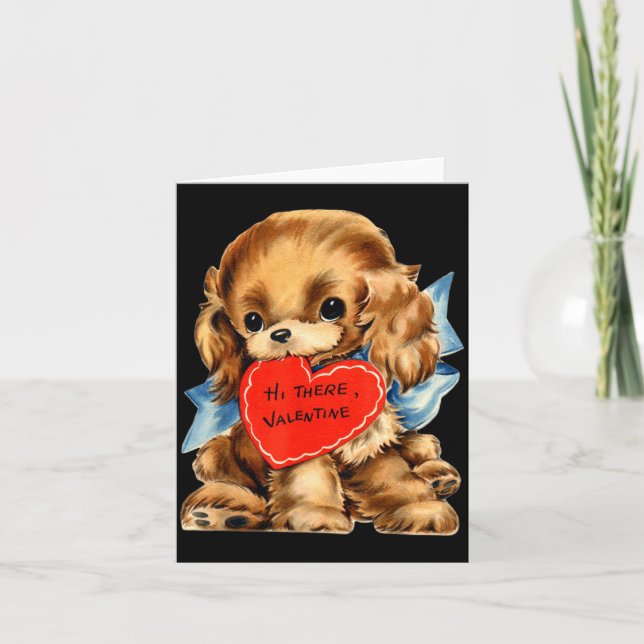 Cartão Vintage Retro Valentine's Day Puppy Dog Valentine  (Frente)