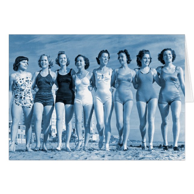 Cartão Vintage Retro Women Kitsch Surfing Beach Loucos (Frente Horizontal)