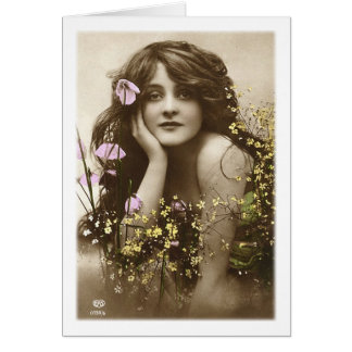 Cartão Vintage Retro Women Victory Flower Girl