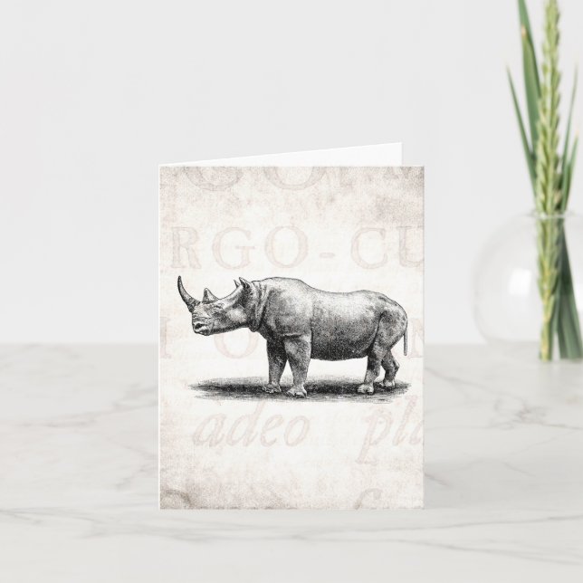Cartão Vintage Rhinoceros Illustration Rhino Rhinos (Frente)