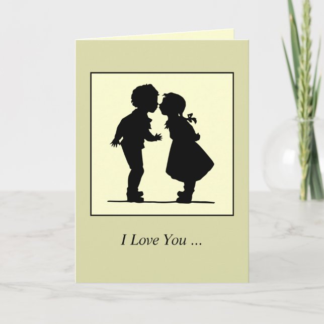 Cartão Vintage romantic silhouette couple boy and girl (Frente)