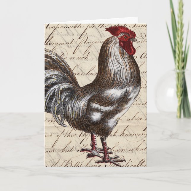 Cartão Vintage Rooster, Birthday (Frente)