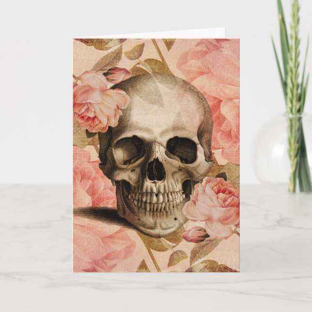 Cartão Vintage Rosa Skull Collage (Frente)