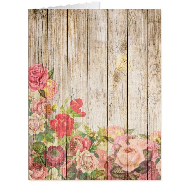 Cartão Vintage Rosas Rústicos Românticos Madeira (Frente)