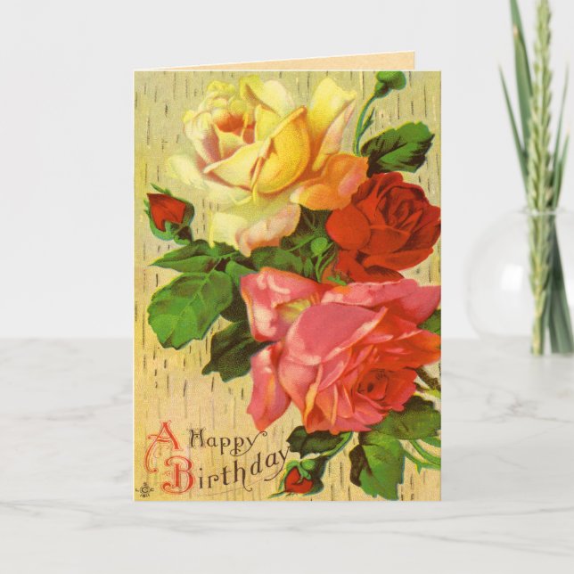Cartão Vintage Rose Birthday Card (Frente)
