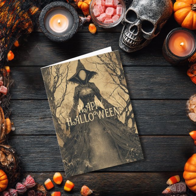 Cartão Vintage Salem Witch Gothic Scary Halloween (Criador carregado)