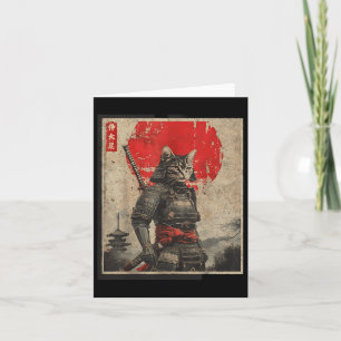 Cartão Vintage Samurai Cat Camisetas Gráficas Japonesas M