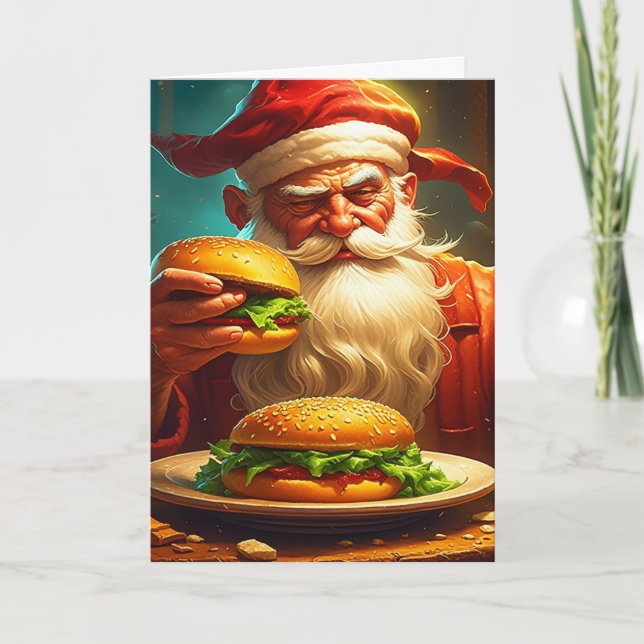 Cartão Vintage Santa Claus com Hamburger (Frente)