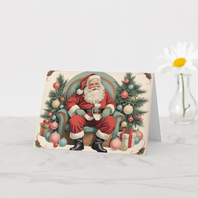 Cartão Vintage Santa Claus Feliz Natal (Planta pequena)