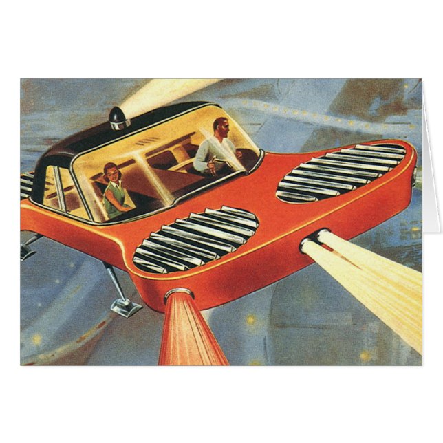 Cartão Vintage Science Ficting Carro Voador Futurístico (Frente Horizontal)