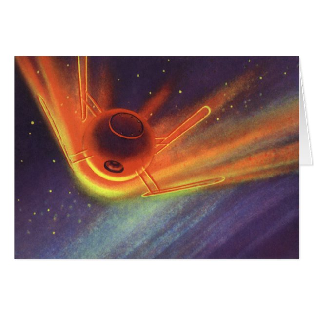 Cartão Vintage Science Ficting, Foguete Brilhante no Espa (Frente Horizontal)