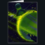Cartão Vintage Science Fiction Green Planet w Spaceship<br><div class="desc">Ilustração vintage: planetas futuristas de ficção científica e imagem espacial. Uma espaçonave voando ao redor da atmosfera de um planeta verde neon com muitos asteroides e estrelas no céu no futuro. Um clássico design de quadrinhos retrô de ficção científica.</div>