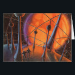 Cartão Vintage Science Fiction, Orange Sun e Aliens<br><div class="desc">Ilustração vintage: planetas futuristas de ficção científica e imagem espacial. Um clássico design de quadrinhos retrô de ficção científica apresentando astronautas alienígenas em um planeta com torres comunicações ou elétricas e um enorme sol laranja brilhando.</div>