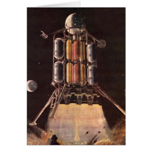 Cartão Vintage Science Fiction Rocket explode fora do pla
