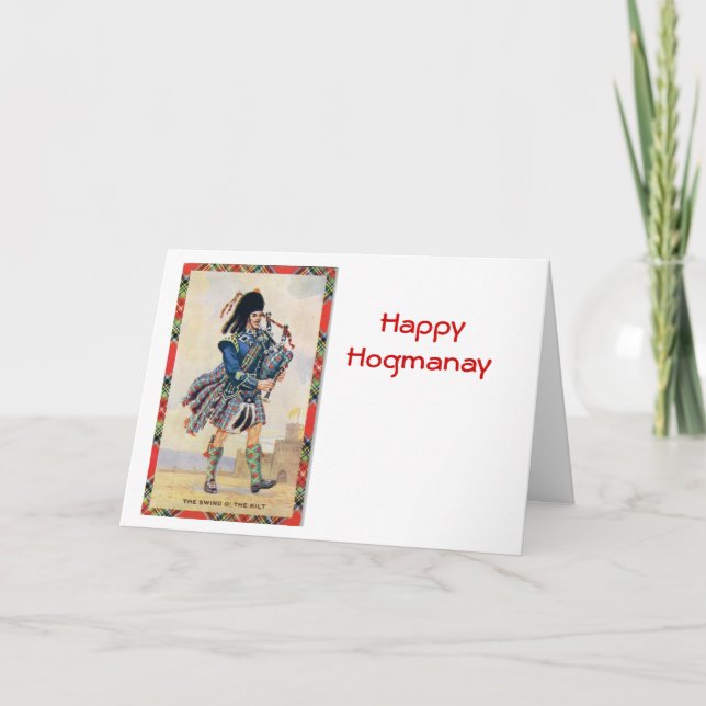 Cartão Vintage Scotland, Siga os Bagpipe (Frente)