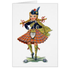 Cartão Vintage Scottish girl traditional dress