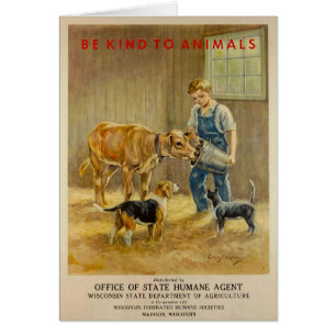 Cartão Vintage - seja amável aos animais - animais de